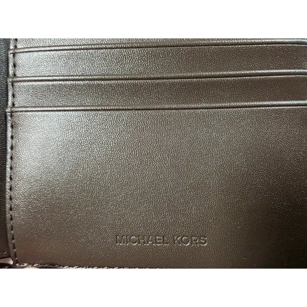 Michael Kors Andy Slim Billfold Brown Embossed Logo Mens Wallet 86F5SANF5O NEW